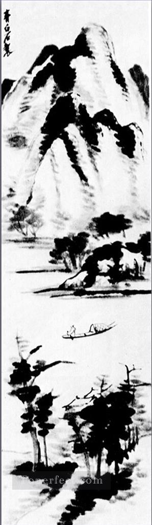 Qi Baishi lonely boat traditional Chinese Oil Paintings